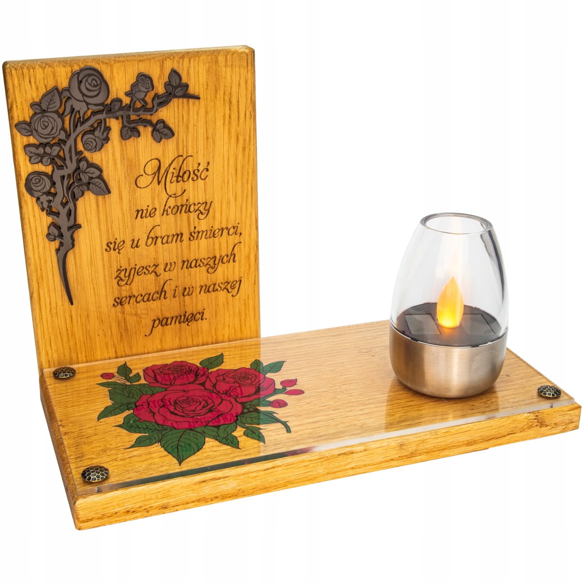 Zonne-energie Grafsteen Lantaarn - Grote Eiken Houten Decoratie