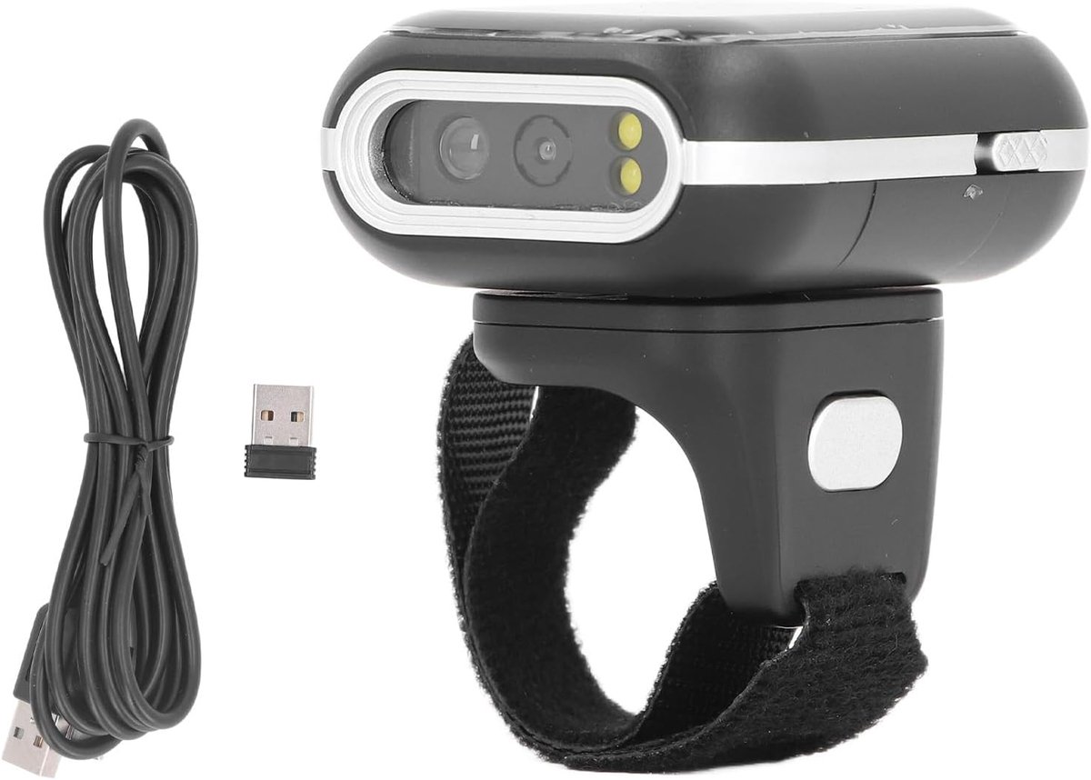 Ring Barcode Scanner Bluetooth 2D Code Reader handig dragen voor supermarkten, apotheken, draadloos draagbaar scanner ABS -materiaal