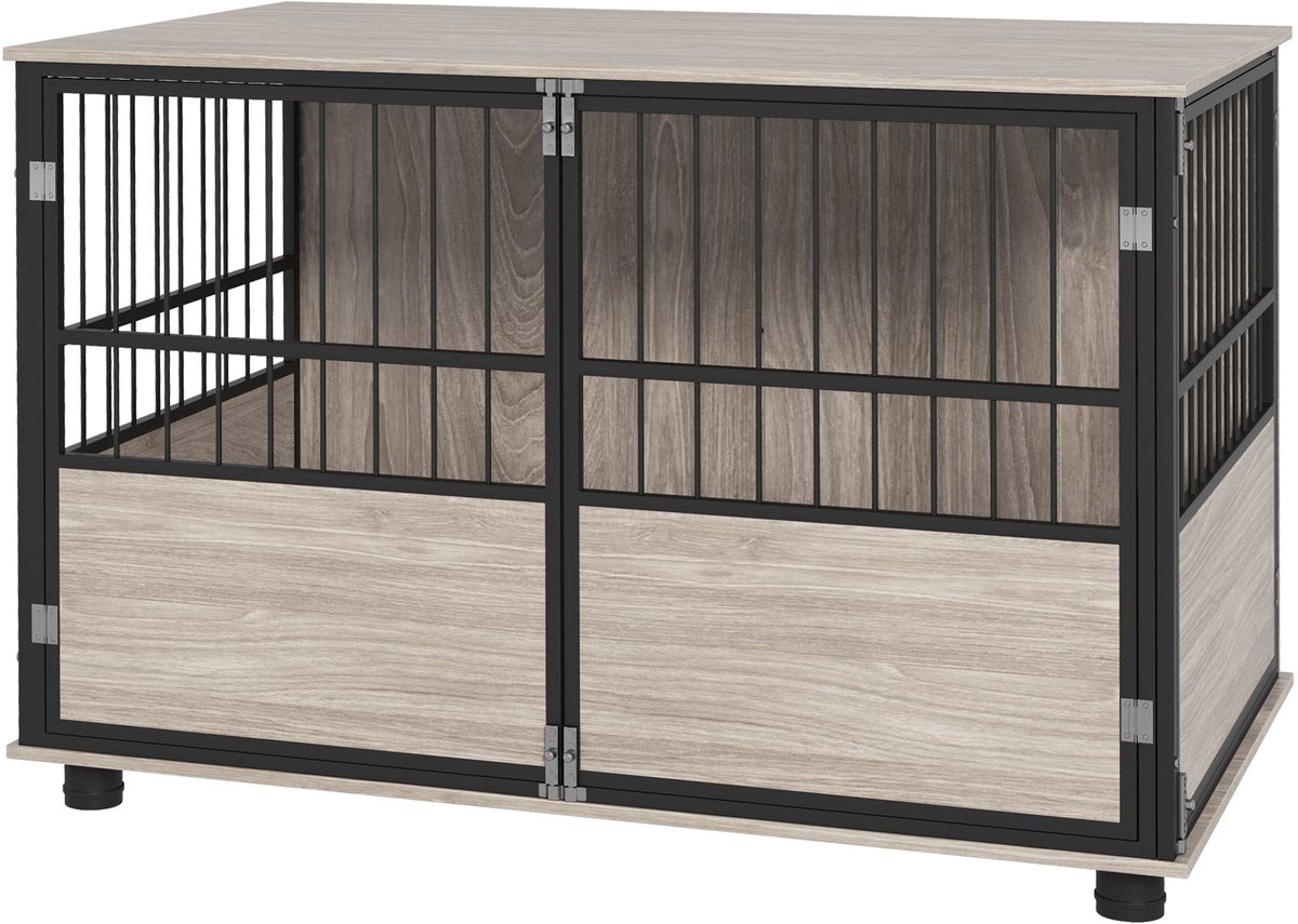 PawHut Dog Crate Furniture-Spanplatte, Stahl-100L x 60B x 68H cm-Walnuss