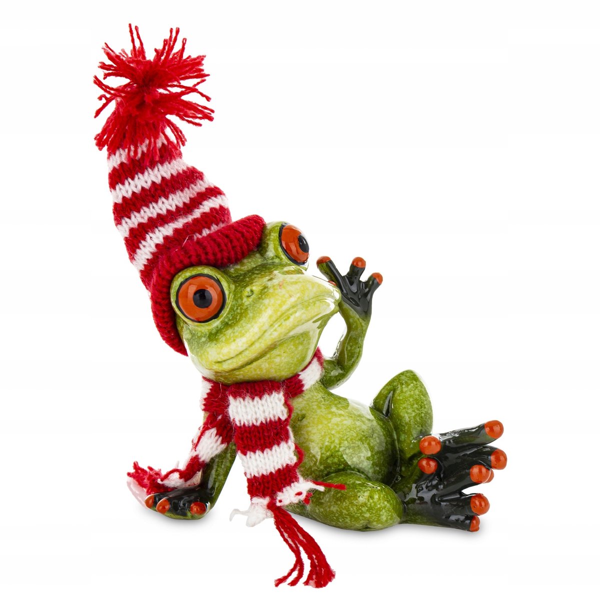 Kerstkikkerfiguur in muts en sjaal, 10 cm