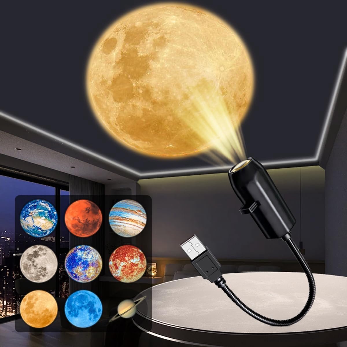 Sterren Projector - Galaxy Projector Sterren Nachtlampje - USB Nachtlampje - Sterren Projector met 10 Films - Nachtlampje - Sterrenhemel Projector - Voor slaapkamer en woonkamer