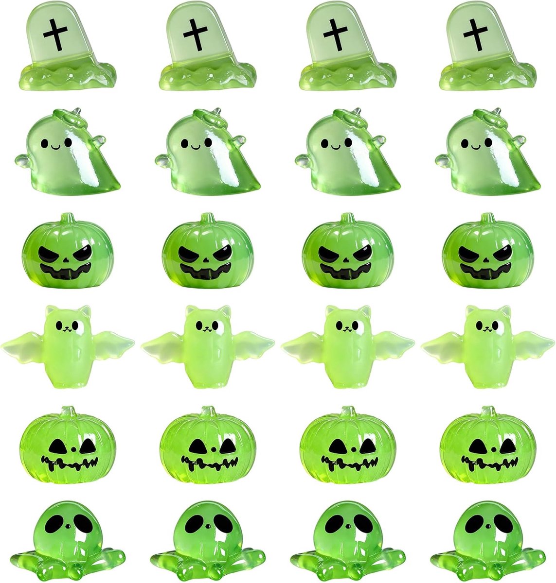 Halloween Decoratie - Herfst Decoratie - Halloween Versiering - Halloween Decoratie Binnen - Halloween miniatuur Spookbeeldjes - Glow-in-the-dark - Miniatuurlandschap - Kleine harsornamenten voor doe-het-zelfprojecten - 24stuks