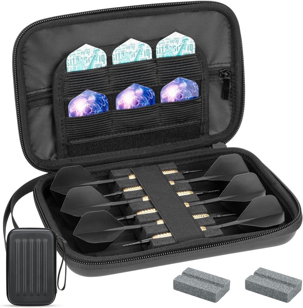 Dart tas box - Hardshell houder - Darts opbergen - Ruimte voor accessoires - Voor 6 darts - Zwart