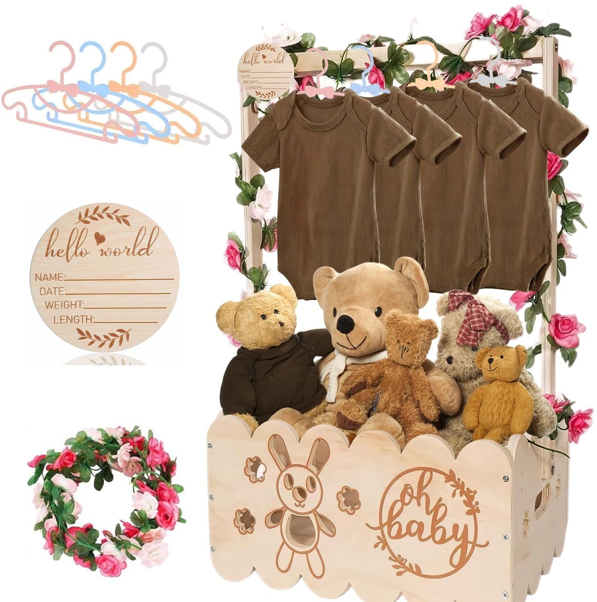 Omgoods - Houten Baby Geschenkmand met Handvat