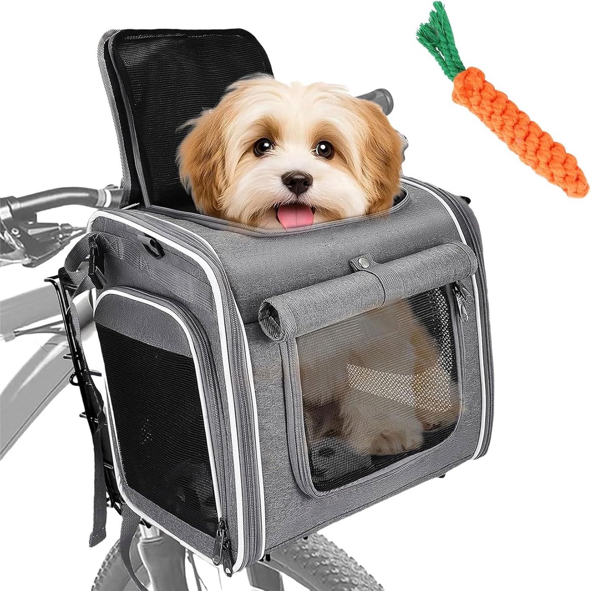 Hondenmand fiets bagagedrager - Zwart - 35,5 x 26,5 x 35,5 cm - Opvouwbare ademende hondenrugzak met kussen - Voor kleine honden tot 8 kg