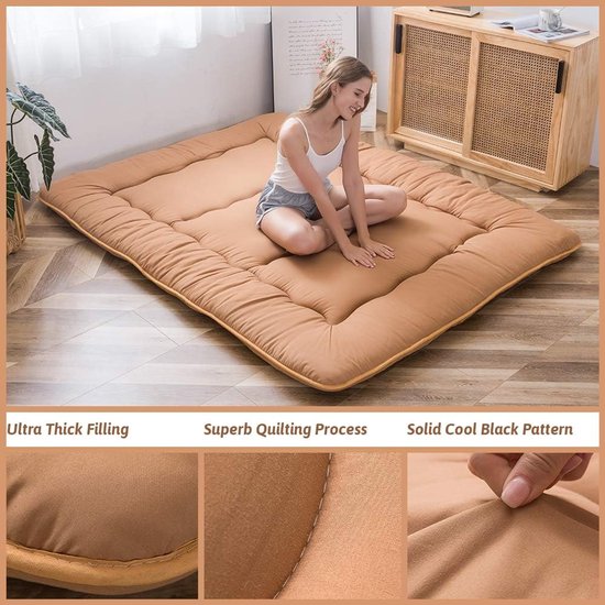 Vouwmatras - Japanse Tatami - Comfortabel Slapen - Met Memory Foam - 150 x 200 cm - Lichtbruin — afbeelding 3