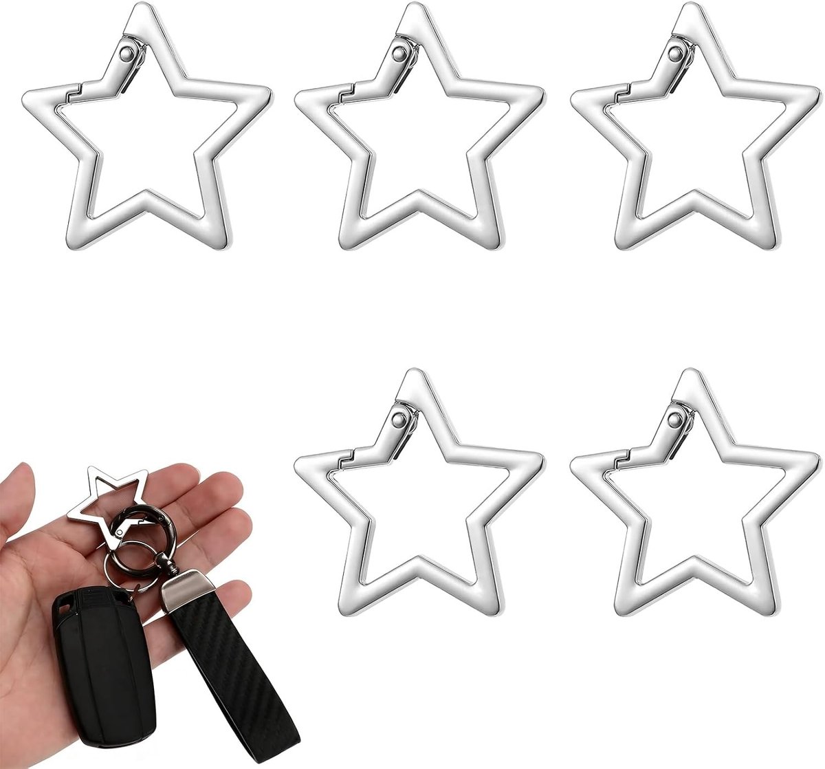 Ster Carabiner Sleutelhanger - Karabijnhaak Clip - Dagelijks Gebruik - Stervormig Design - 5 stuks - Zilver