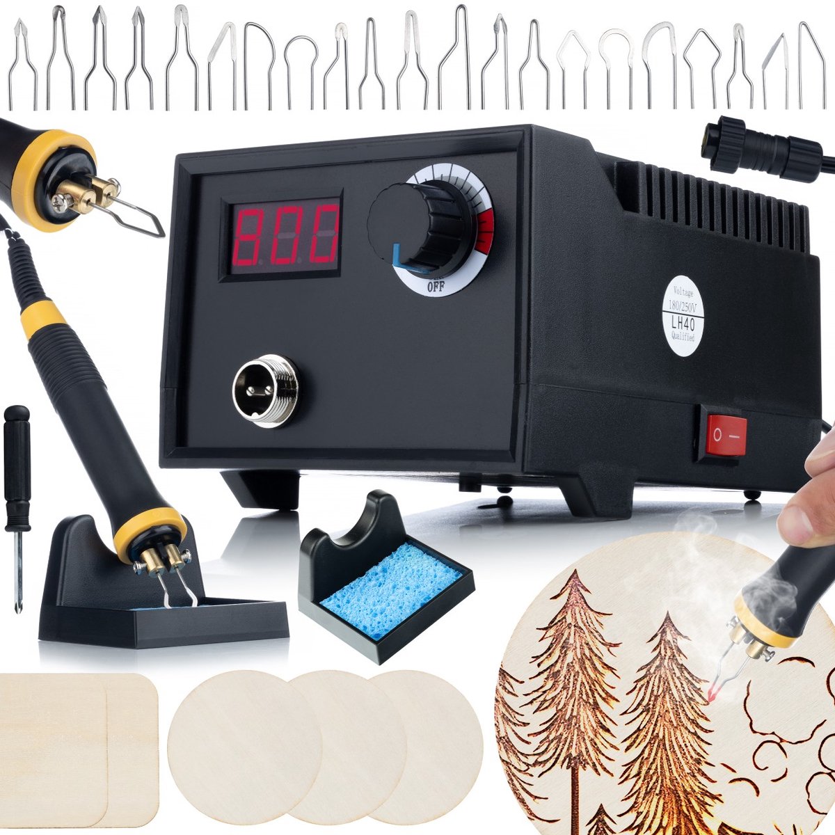 Rosfix Pyrografie Station Black Fenix RBB60W - 60W Brander met Display - 20 Tips, 220–240V