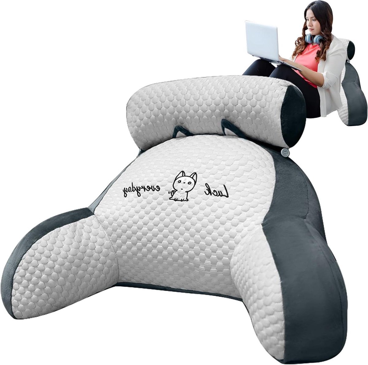 Leeskussen Bed - Leesstoel Kussen - Ontspannen Lezen - Ergonomische Ondersteuning - 70x50x25cm - Lichtgrijs