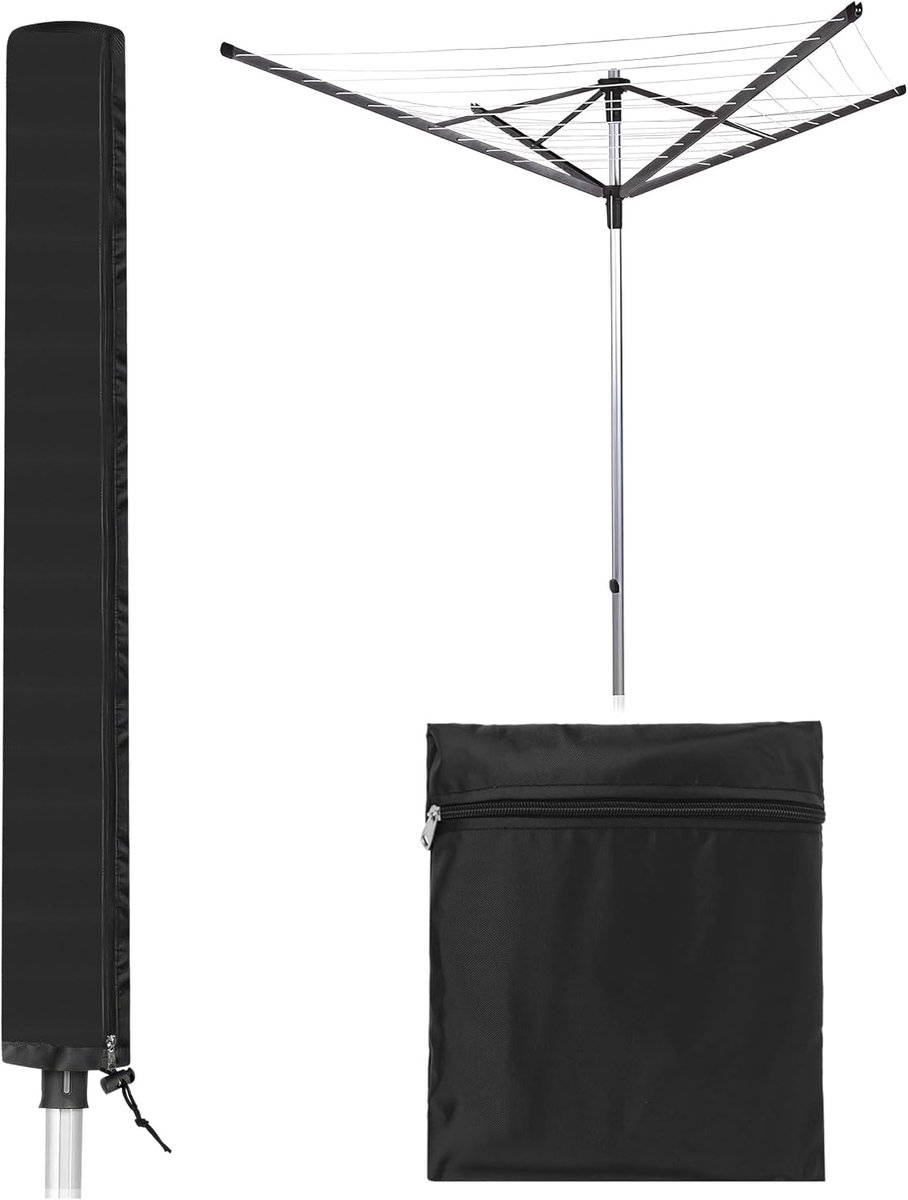 droogmolen hoes-Beschermhoes-Zwart-droogmolen hoes universeel-420D Oxford-stof -Heavy Duty Roterende Waslijn Afdekking- Waterdicht-voor Tuin, Binnenplaats, Buiten-Inclusief opbergtas-16x16x180CM