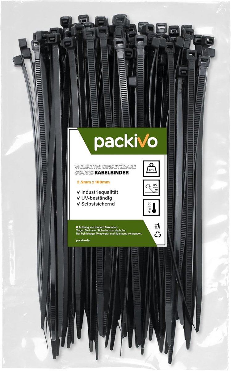 Kabelbinders - Zwart - 2,5 x 100 mm - UV-bestendig Nylon - Voor Kabelbeheer en Doe-Het-Zelvers