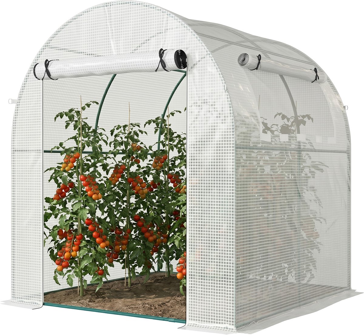 Kas-draagbare plantenkas met stalen frame en kunststof hoes-wit