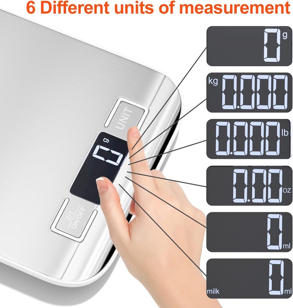 Keukenweegschaal analoog - RVS - 10 kg - Digitale Precisieweegschaal met LED-Display en Tarra-functie - Voor Keuken en Bakken