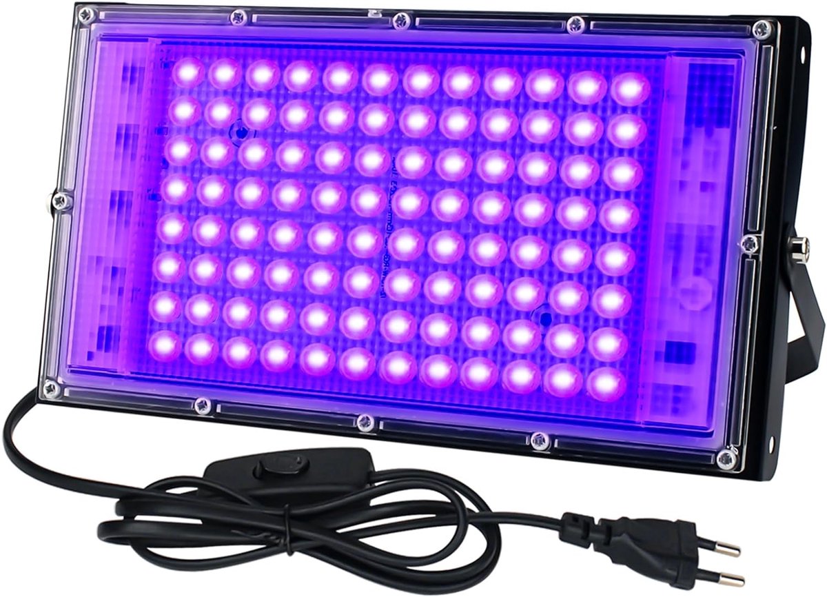 UV Blacklight 100W – LED Bouwlamp – IP66 Waterdicht – 395-400nm – 120° Stralingshoek