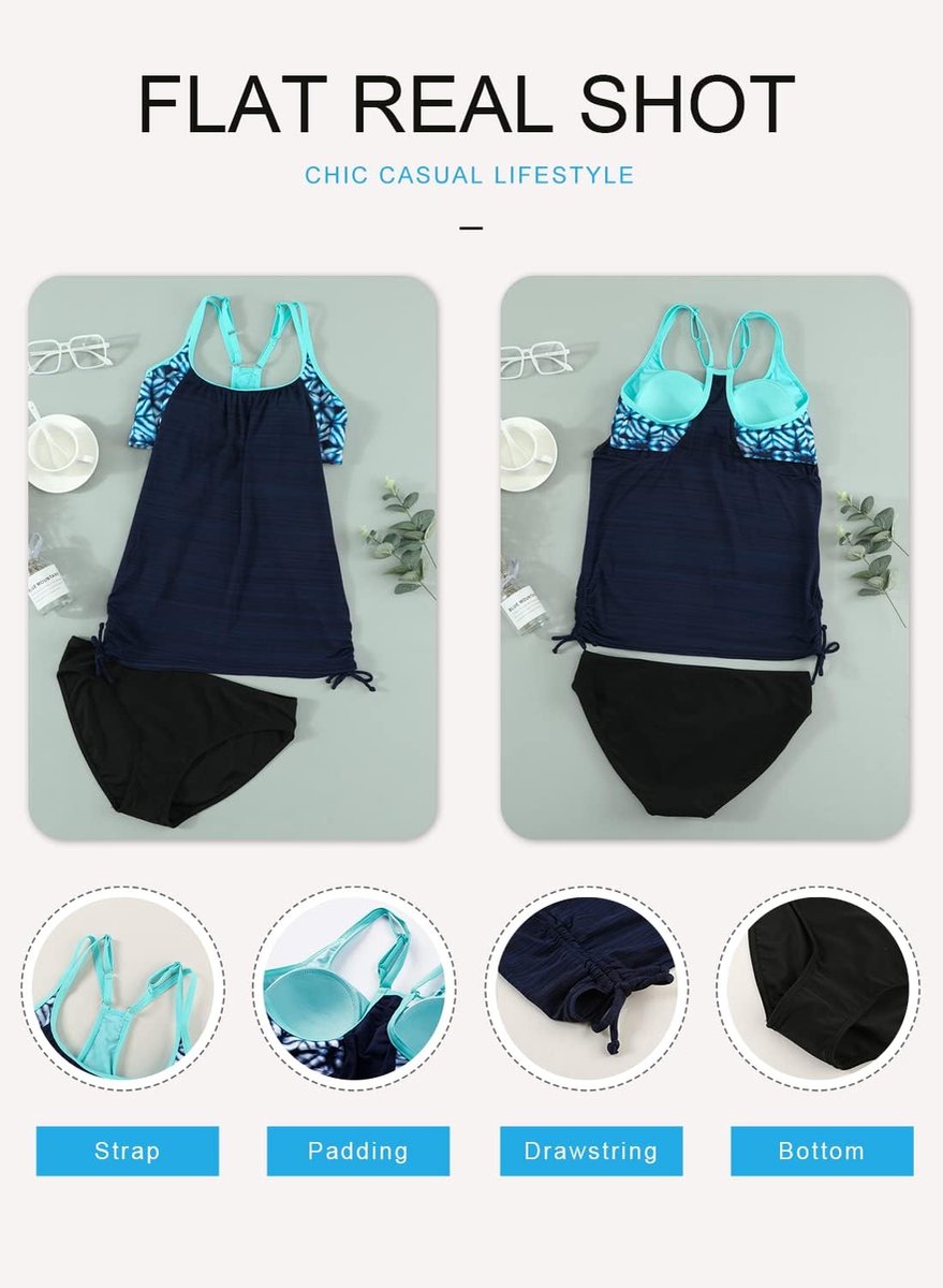 Tankini dames buikweg badmode set tweedelig badpak push-up gewatteerde tankini's bovendeel met slip S-XXL