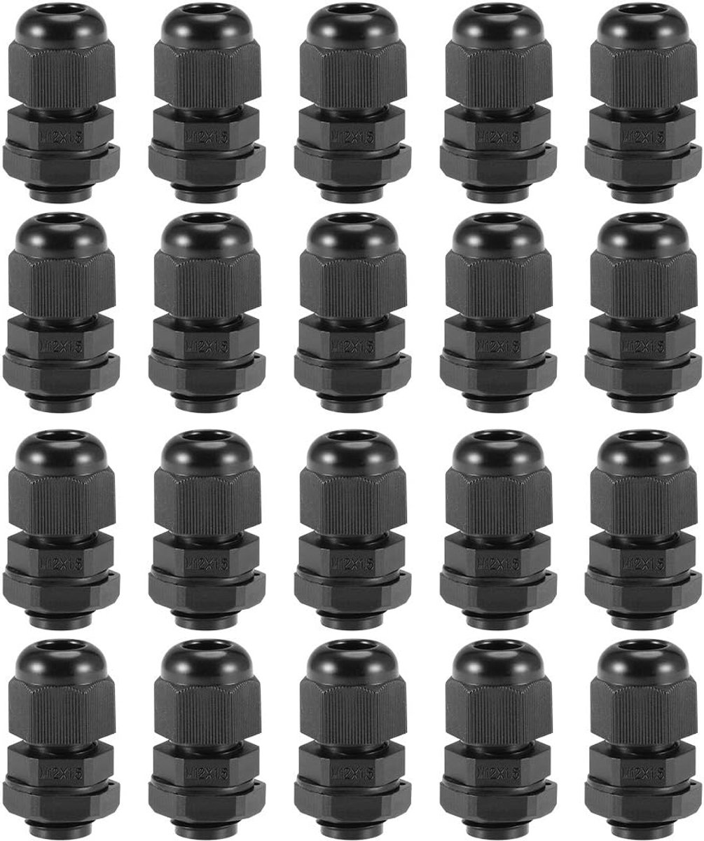 Sourcing map 20 stk.2mm-5mm M12x1,5 kabelwartels waterdichte contramoer met sluitring zwart
