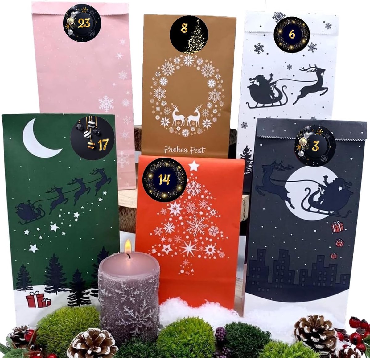 Cadeau-adventskalender, sticker, getallen 1-24, zelfklevend, om te knutselen, kerstmis, etiketten, stickers in blauw en goud