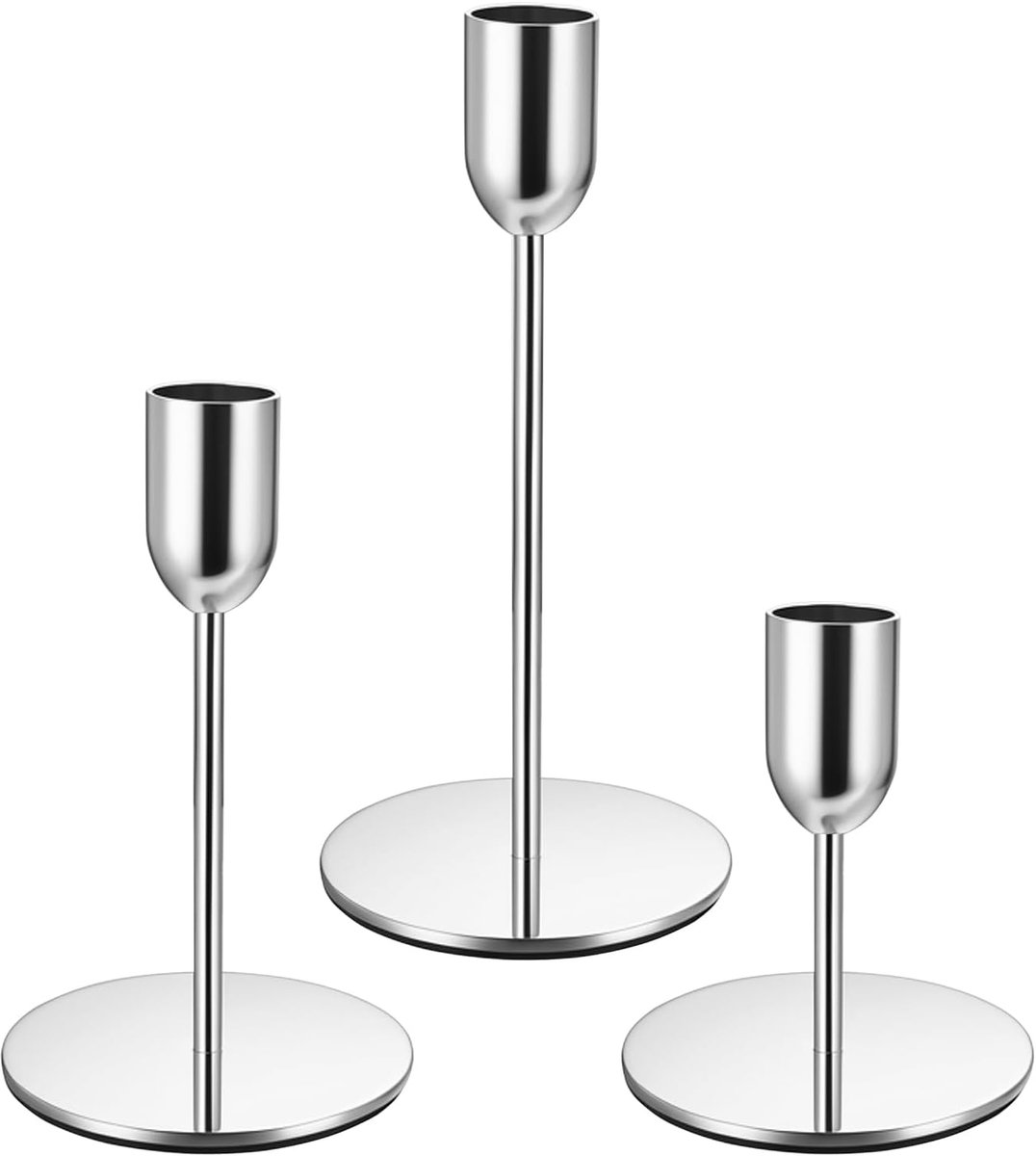3 stuks Kandelaars zilverkleurig, kandelaars staafkaarsenhouders, Kandelaar staafkaarsen, 17/14/9,5 cm metalen kandelaar vintage voor kaarslichtdiners bruiloften feesten tafeldecoratie (beker vorm)