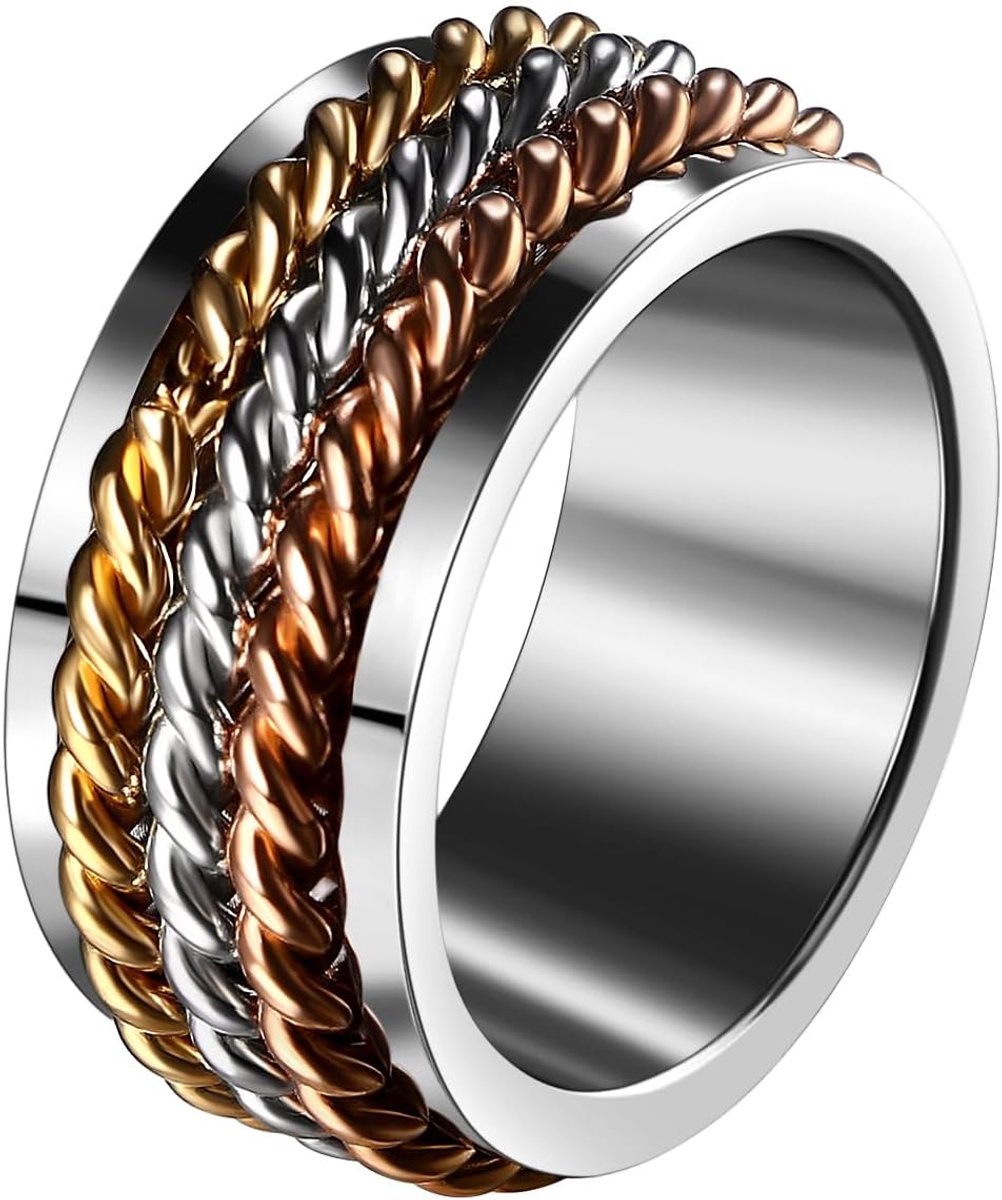 Tri-Color Angst Ring: Fidget Spinner Stress Relief Duimringen RVS Angst Relief Bands voor Vrouwen, Maat 7-10
