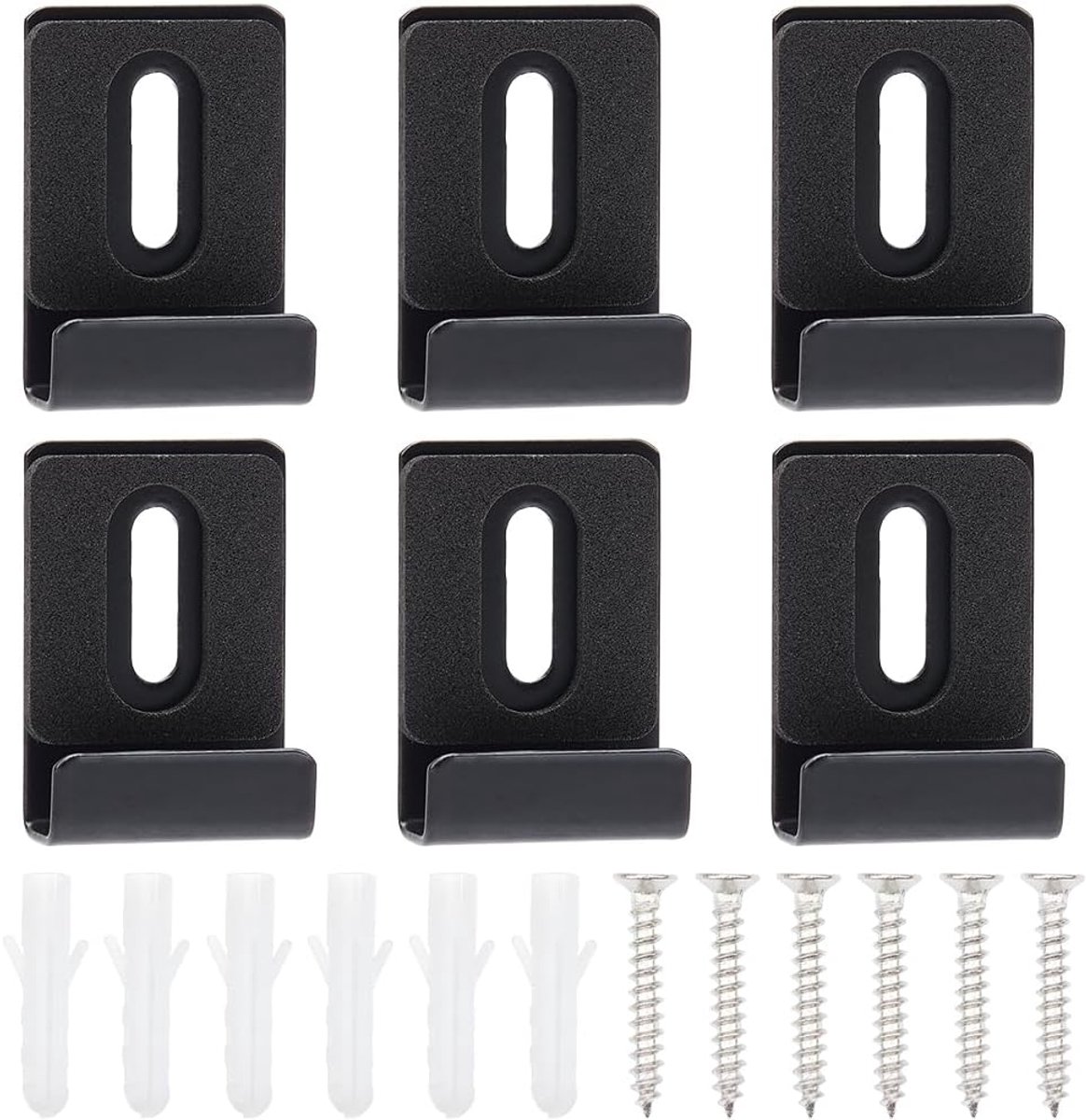 12 stuks metalen spiegelhouderset, metalen spiegelclips met schroeven, rubberen pads, zwart, robuuste spiegelophangset voor frameloze wandmontage, tegels, reclameborddisplays, 2,5 x 3,6 x 1