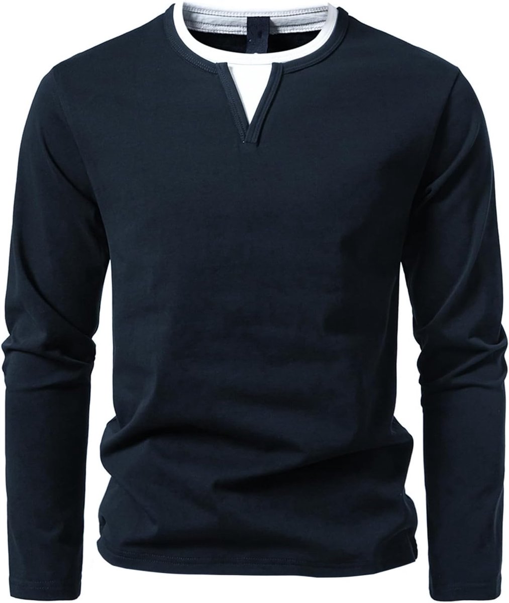 Herenshirt met lange mouwen en V-hals, basic pullover, Henley shirt, bovenstuk, vrije tijd, sweatshirt, T-shirt voor mannen