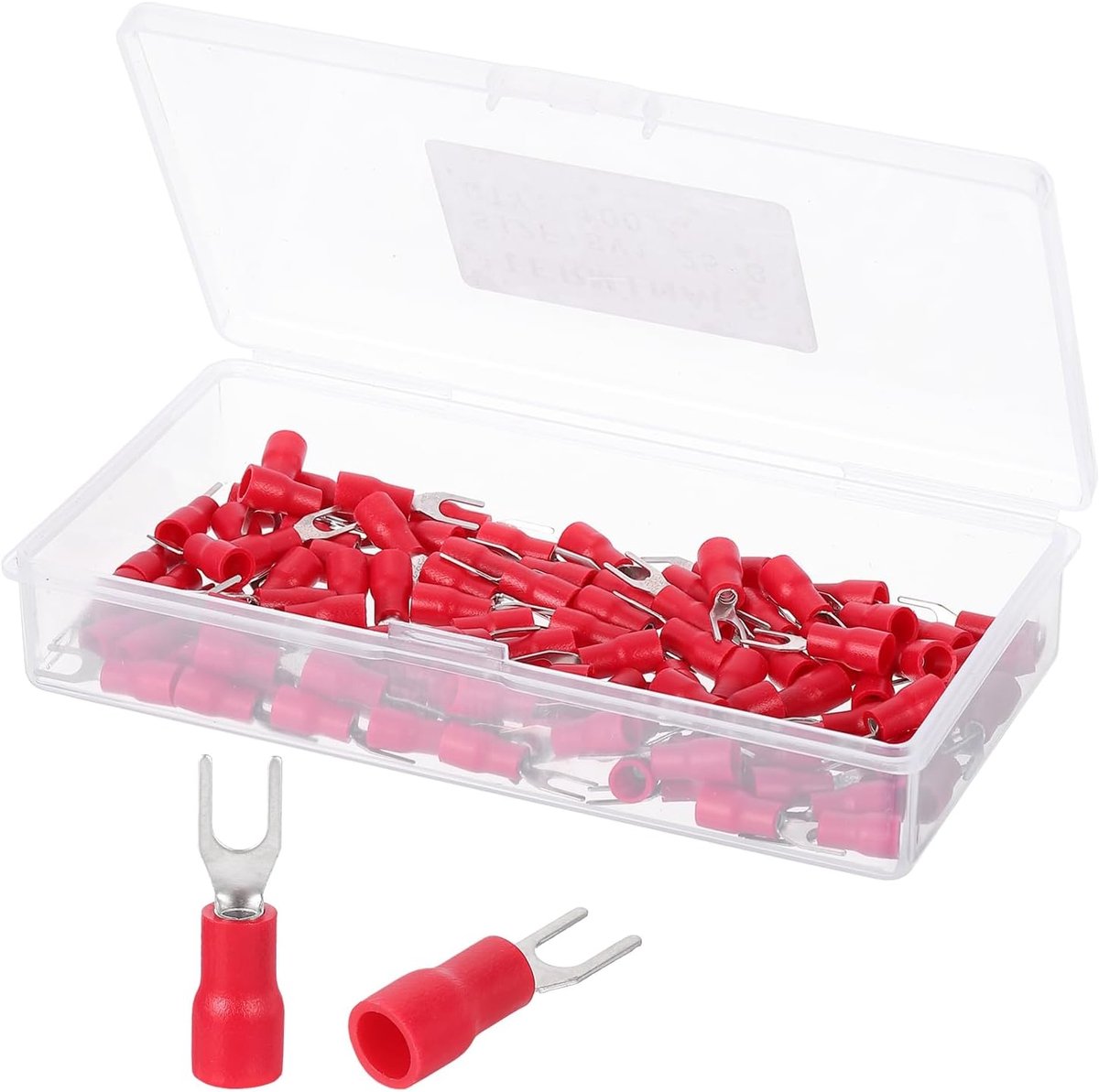 Geïsoleerde vorkstekkers, 22-16AWG SV1.25-3 type U van vertind koper, waterdicht, voor industriële elektrische maritieme bedrading, 100 stuks (rood)