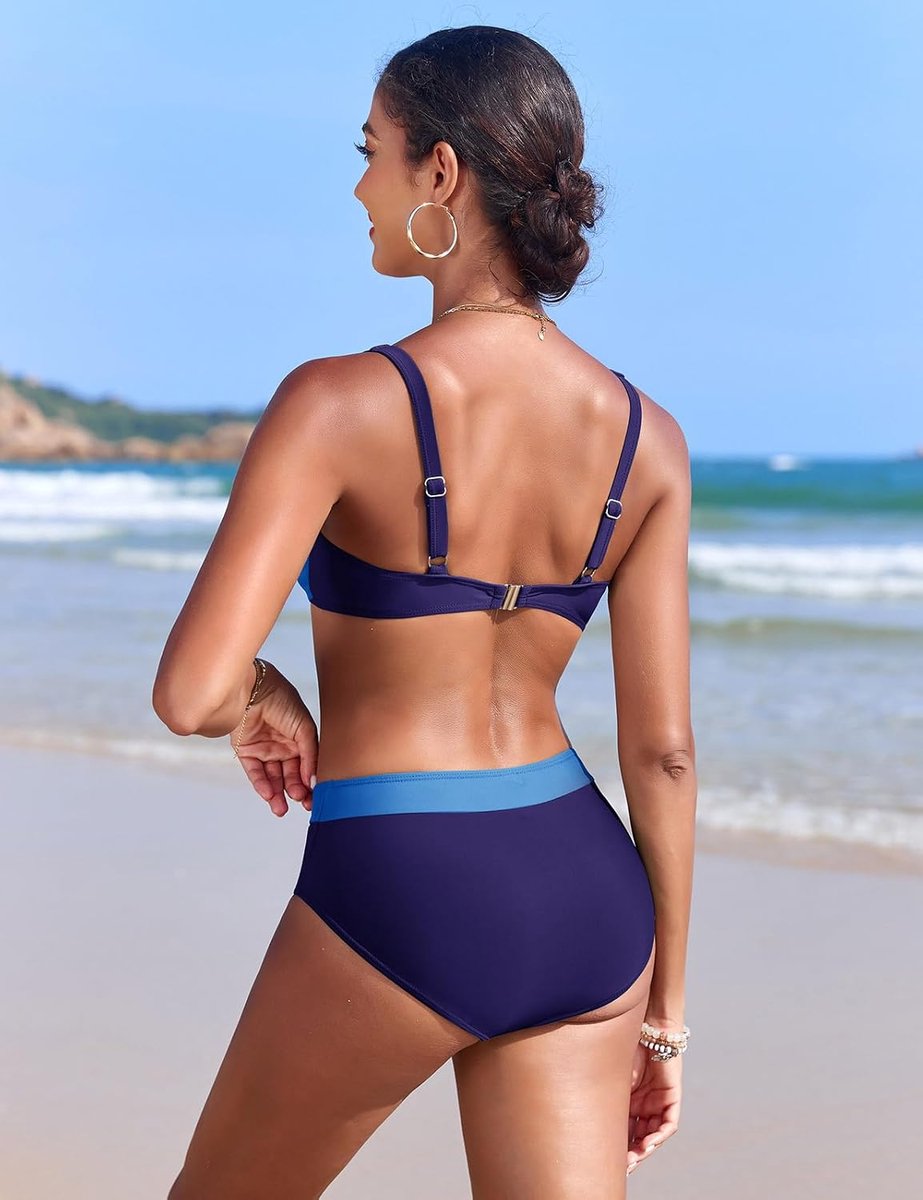 Badpak voor dames, tweedelig, gedraaid, hoge taille, push-up, elegant, bikiniset, strandkleding, zomer, platte buik, beachwear