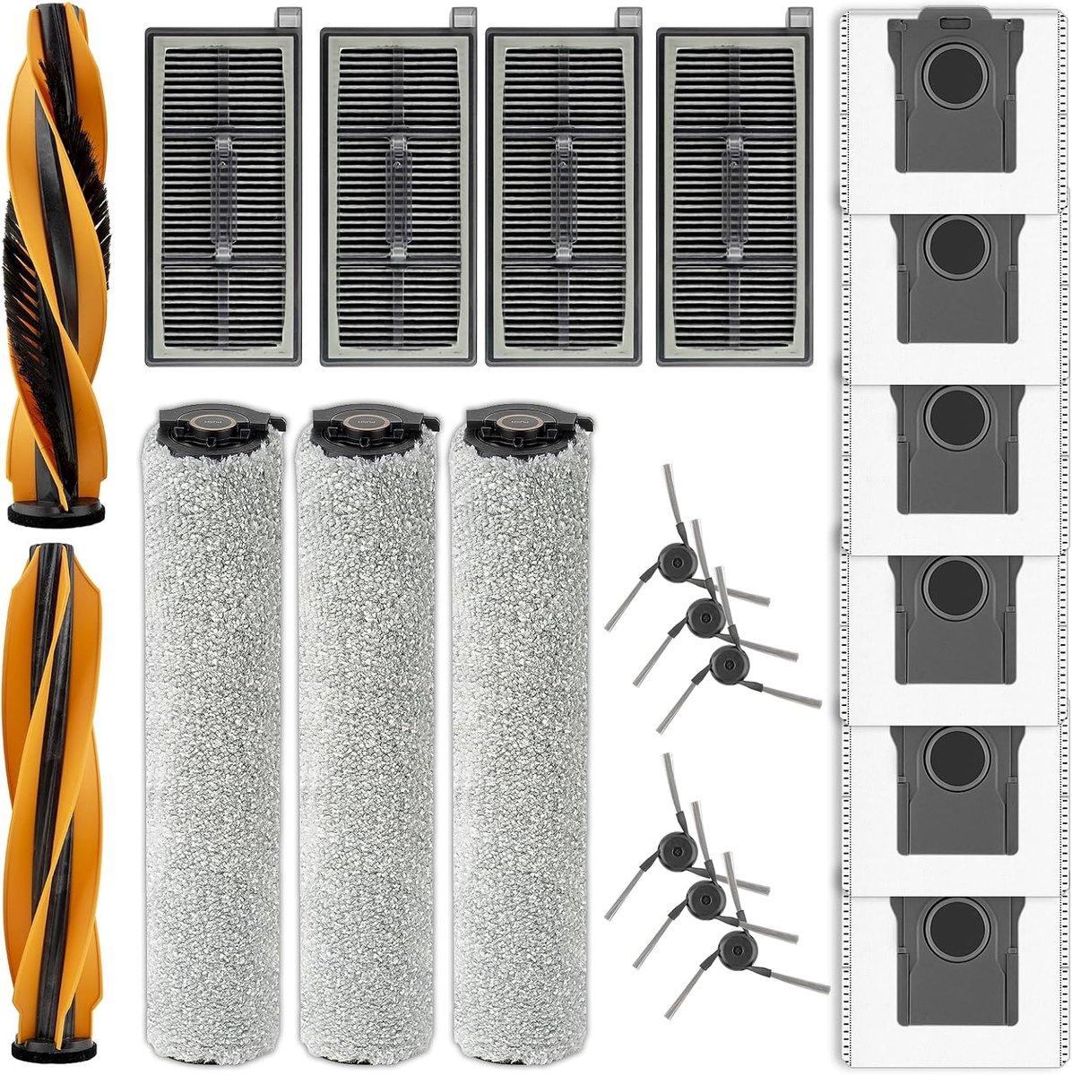 Ultra reserveonderdelen compatibel met de Mova Z60 Ultra robotstofzuiger, 2 borstelrollen, 3 dweilen, 4 HEPA-filters, 6 stofzakken, 6 zijborstels, Z60 Ultra accessoireset