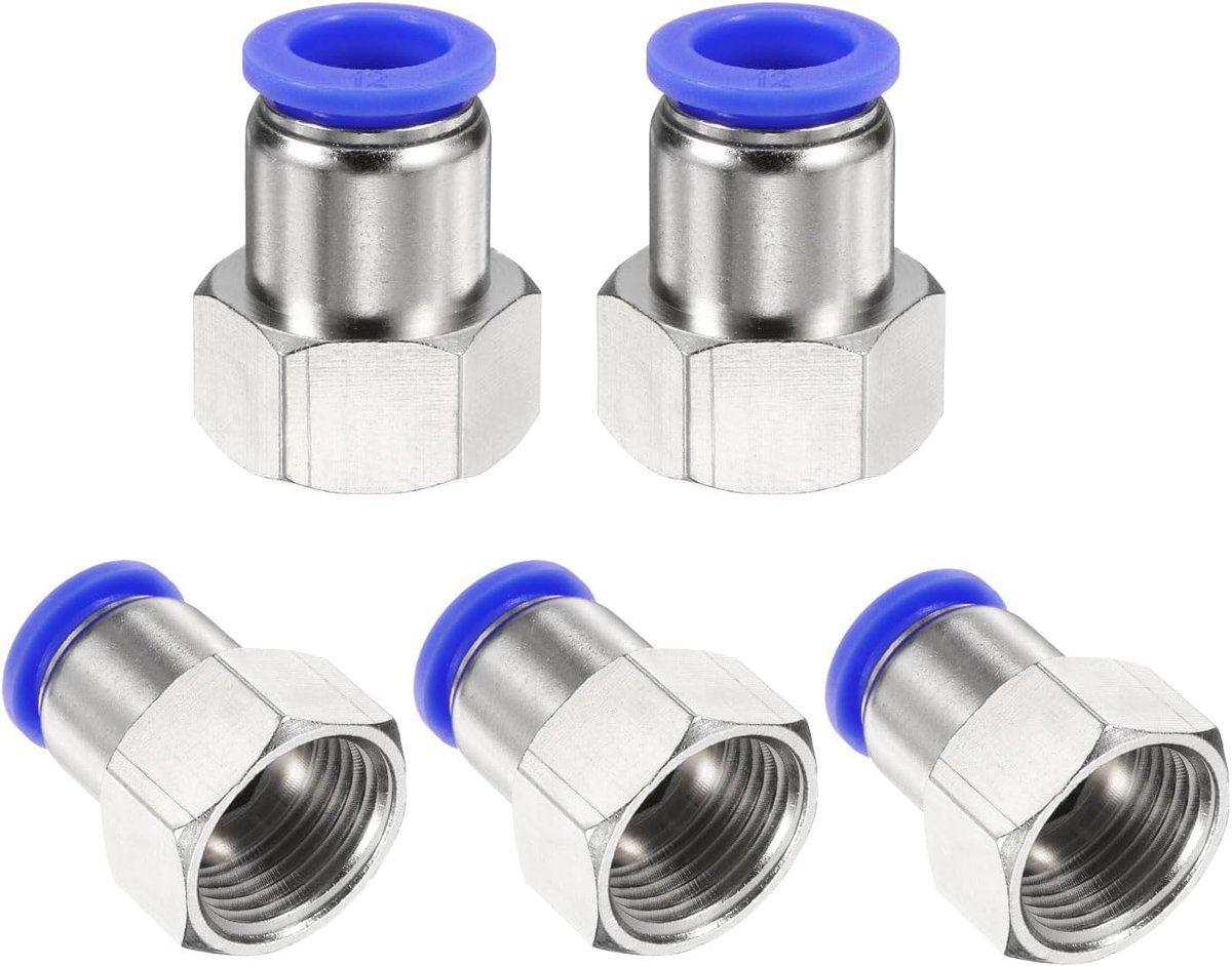 5 stuks connectoren 12 mm buis OD X 1/2 inch NPT vrouwelijke rechte pneumatische buisverbindingen PCF12-N04 luchtleidingaansluitingen, blauw