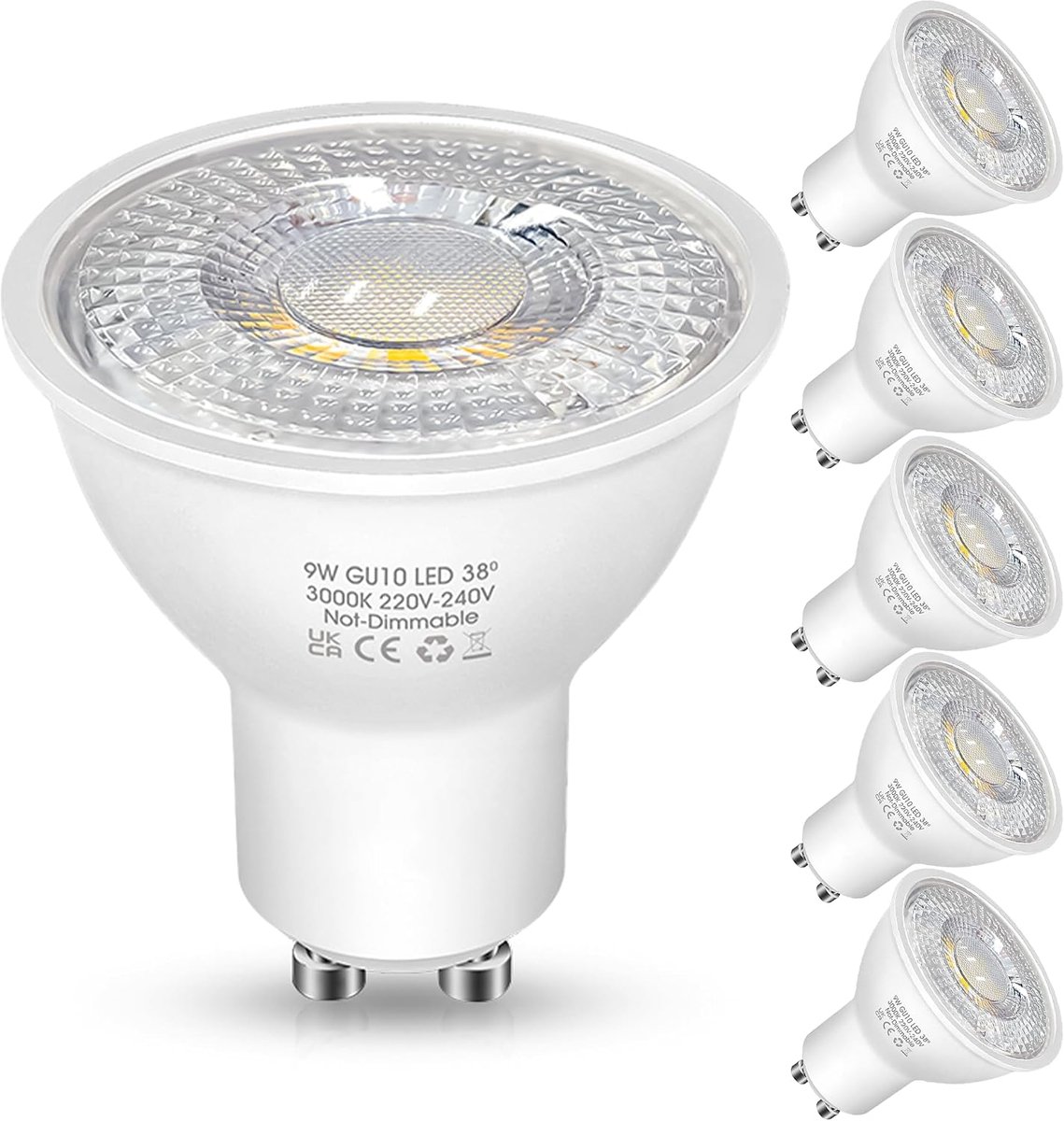 LED lamp GU10, 800Lm 3000 Kelvin Warm wit, 9W remplace 80 Watt Energiezuinig, angle de faisceau 38°, niet dimbaar, 6 stuks