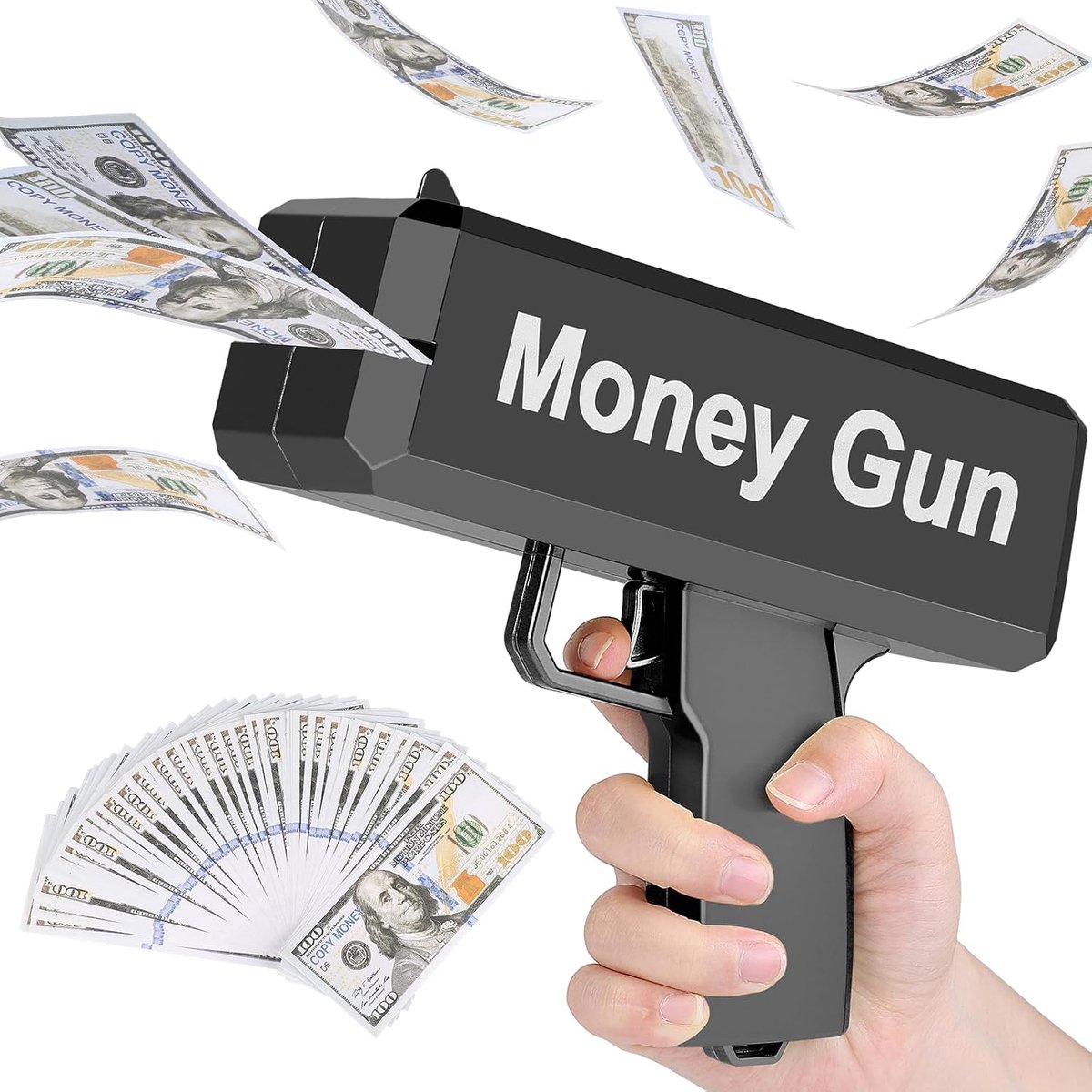 Geldschietpistool, 100 valse bankbiljetten inbegrepen, geldpistool, geldpistool, geldpistool voor geld, werppistool, geschikt voor feestjes, bruiloften