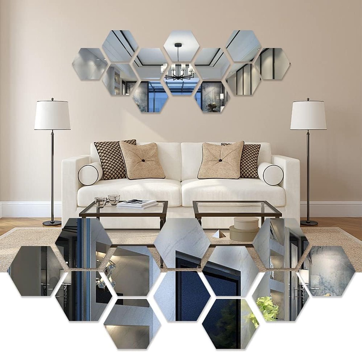 Spiegel, zeskant, wandsticker, spiegel, zeskant, driedimensionaal, voor badkamer, restaurants, gangen, trappen, ter verfraaiing van de decoratie (12 stuks)