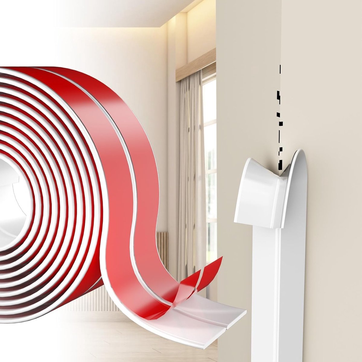 Randbescherming strips – flexibele zachte plint voor deuren, ramen, muren, keuken, tegels – 20 ft waterdichte rol, eenvoudig op maat te snijden, ideaal voor doe-het-zelvers en renovaties