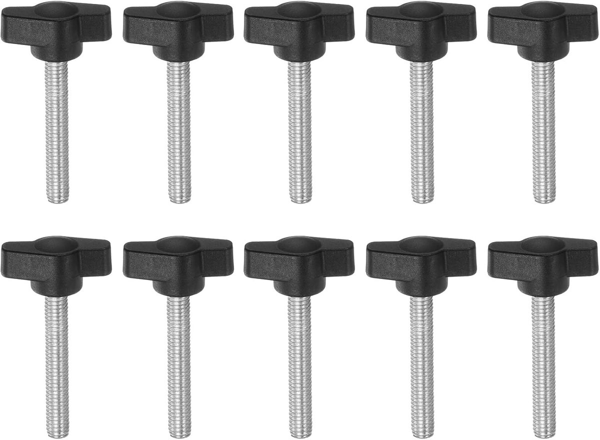 10 stuks T-grepen met vleugelkopschroef M6 x 45 mm T/Z kunststof met standaard buitendraad, verstelbare handgrepen, handklemgrepen, gekartelde kopschroef, zwart