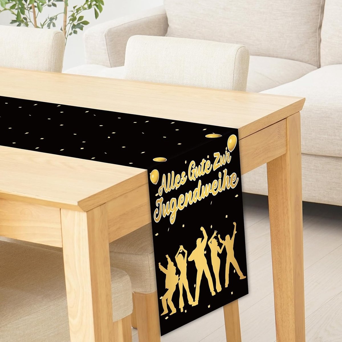 Tafelloper "Alles Gute zum Jugendweiung" Tafelband Zwart & Goud Volwassen Tafelkleed Eindelijk Volwassen Tafeldecoratie voor Jongens Meisjes Volwassenen Party Verjaardagsfeest 183 x