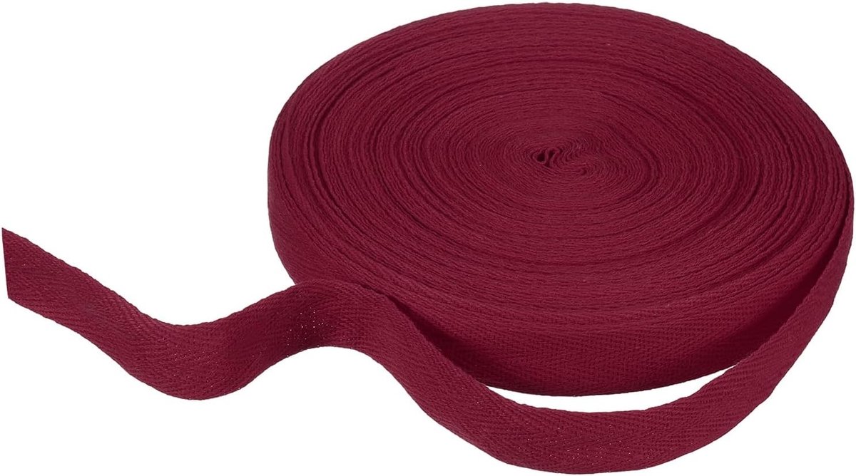Katoenen lint met visgraatpatroon, 20 mm x 21 m, linnen lint, visgraatpatroon, rol om te naaien, knutselen, geschenken, verpakking donkerrood
