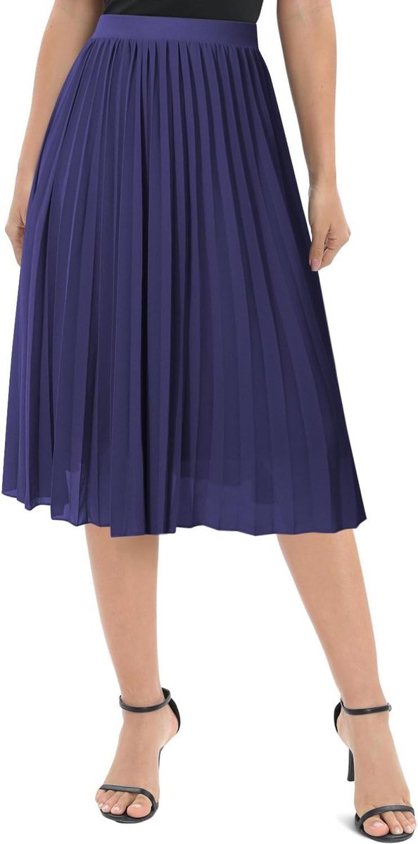 Damesrok, elegant, chiffon, elastische taille, A-lijn, plooien, knielang, midi-rok met voering, zomer, basic