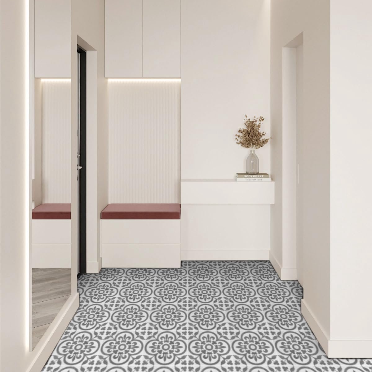 Vinylvloeren, Grijs Zwart Zelfklevende Plak-op Vloertegels Transfer voor Badkamer Keuken, Spatwand, Peel and Stick Vinyl Vloertegelstickers, 12 Stuks X 20cm/8inch