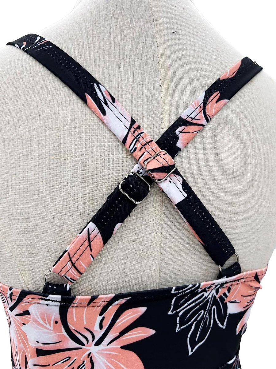 Sets voor dames, 2 stuks, twist front tankini-top met boyshort, buikcontrole, badmode, bloemenbadpak