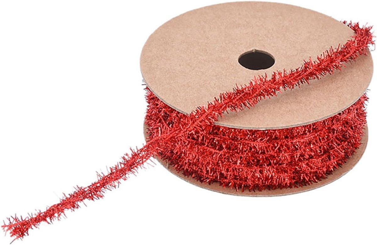 Lametta slinger, dunne mini klatergoud slinger, kerstcadeaulint, decoratief lint, cadeaulint, glanzend, dun lametta voor cadeau kerstboom 8 mm, rood, 2,5 m