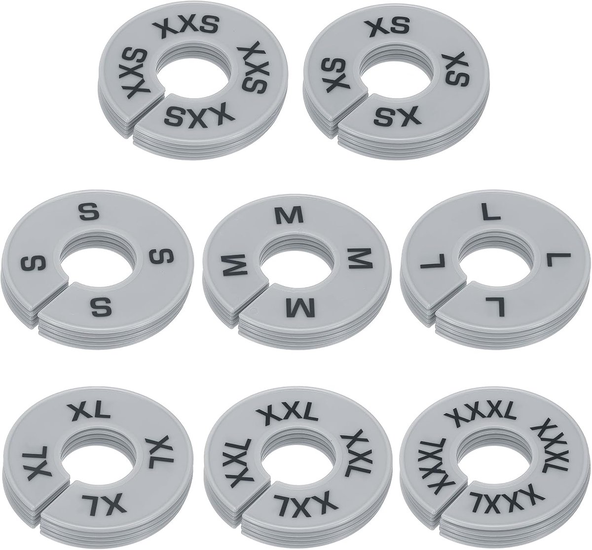 Kledingverdelers voor hangende kleding, 40 stuks, 8 maten, rond, voorgeschreven kledingrek, verdelers, maatmarkering, sorteerscheider voor kast, grijs