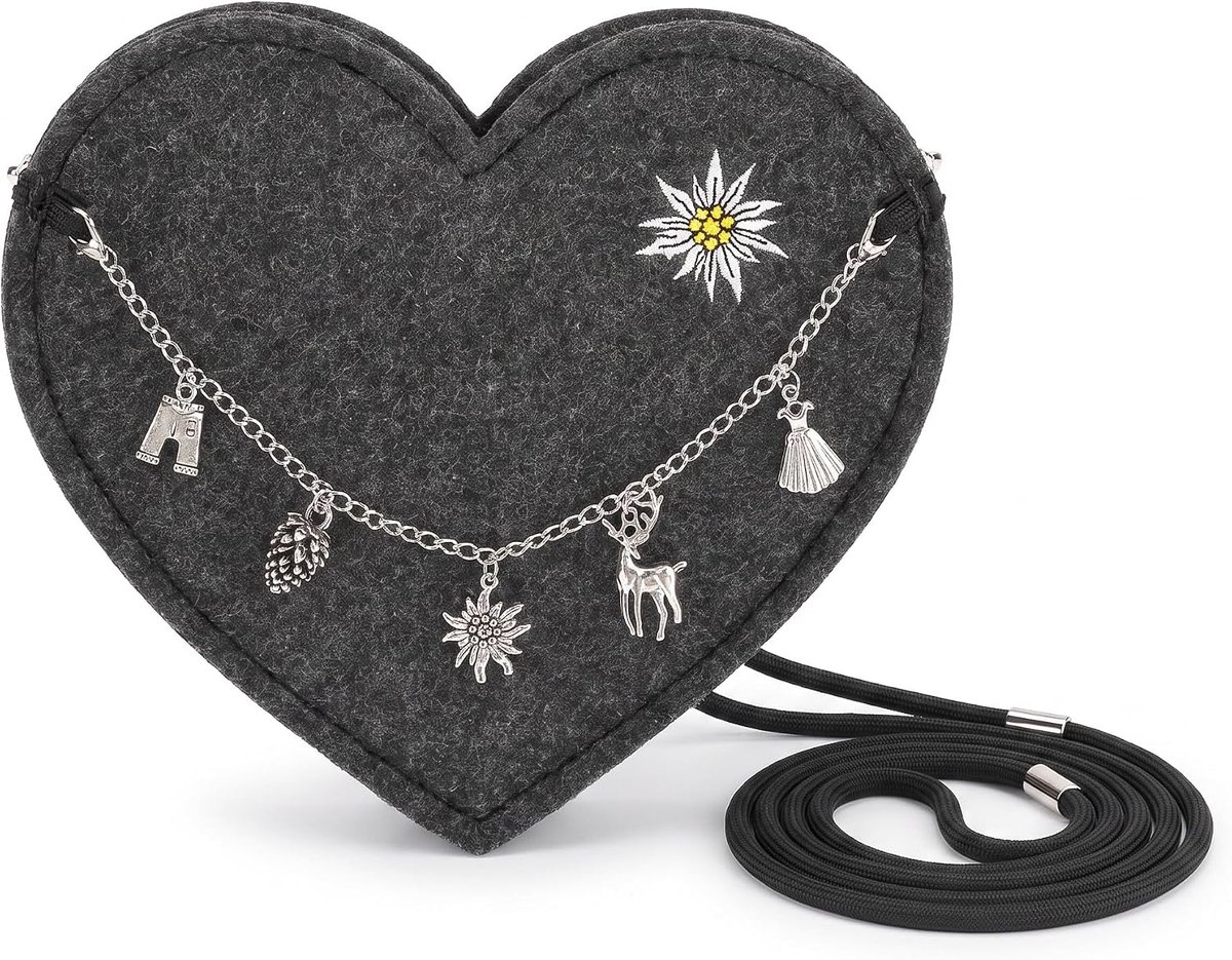 Klederdrachttas voor dames, dirndltas voor Oktoberfest, accessoires | Harttas voor dames van vilt, verstelbare schouderriem, decoratieve hanger, compact formaat en veilige opslag.