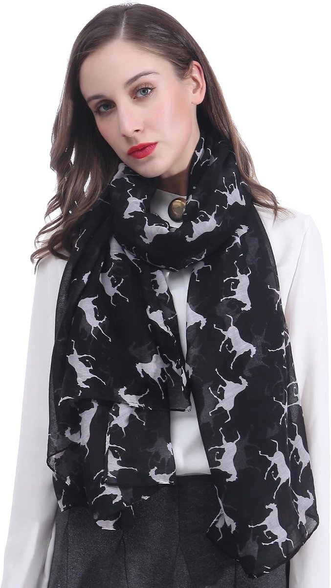 & Lily Damessjaal met paardenpatroon, zwart, One Size