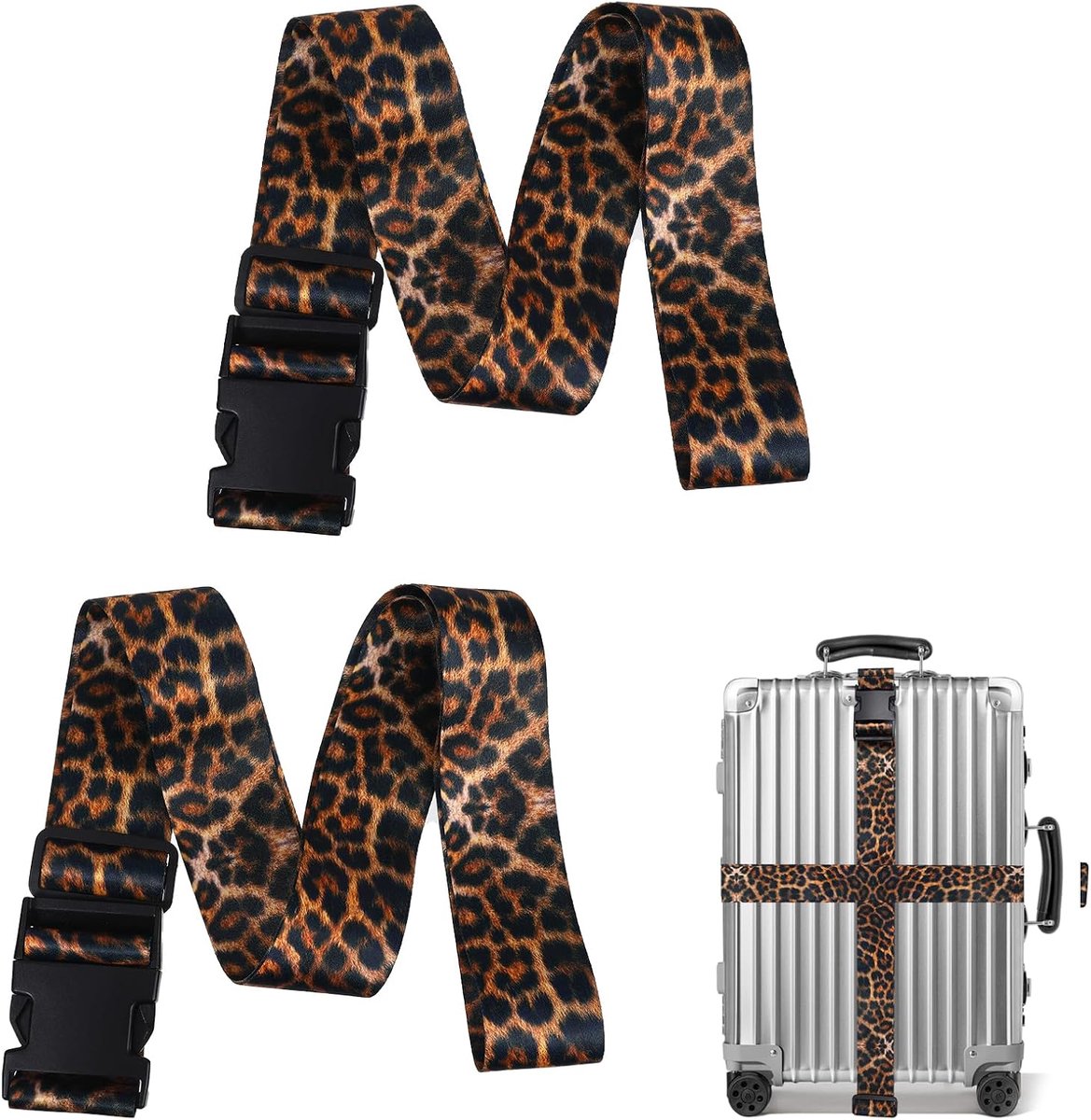 2 stuks, luipaardpatroon, kofferband, opvallend, verstelbare bagageriem, voor koffers van 50-81 cm, reisbagagebescherming, kofferaccessoires, bagagetoebehoren