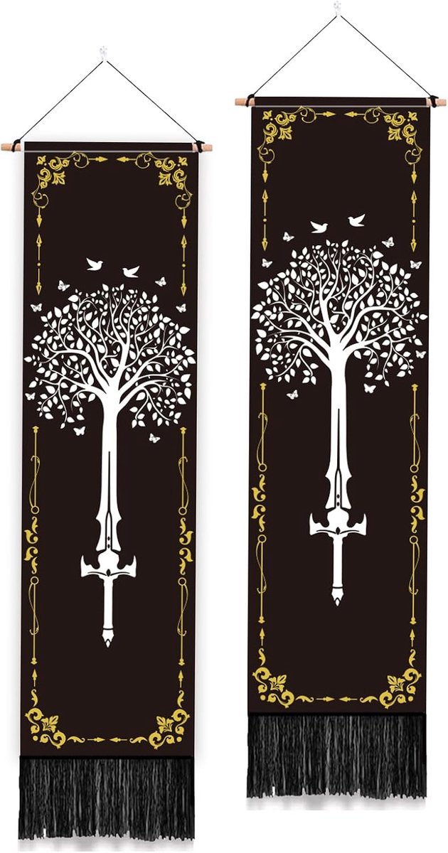 2 Pack Zwaard Boom Wandtapijt, Levensboom Lange Verticale Tapestry Esthetische Muur Opknoping met Kwasten voor Slaapkamer Woonkamer Badkamer Home Art Decor Housewarming Gift, 130 x 33cm