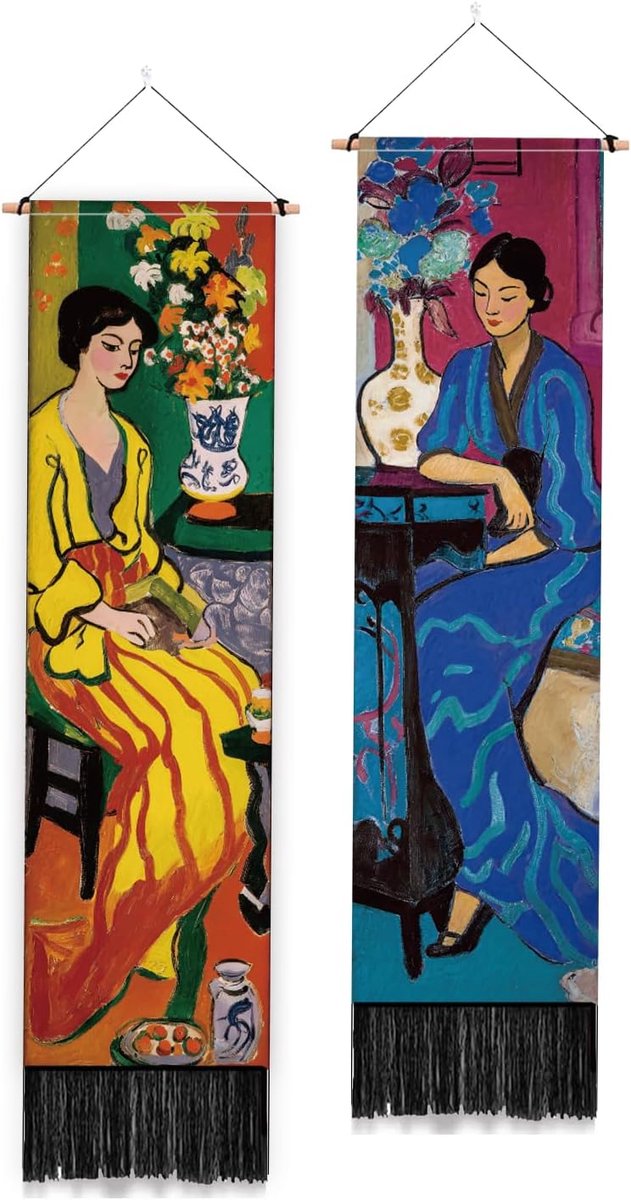 Tapijten met olieverfschilderij van een vrouw modern lang smal wandtapijt in fauvisme stijl ideaal voor slaapkamer woonkamer badkamer hal als decoratie of housewarming cadeau