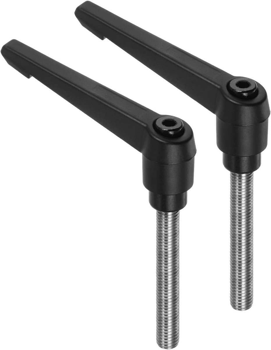 2 handgrepen met spanhendel, M10 x 60 mm, met schroefdraad van roestvrij staal 304, verstelbare handgrepen met vergrendelingsknop, zwart
