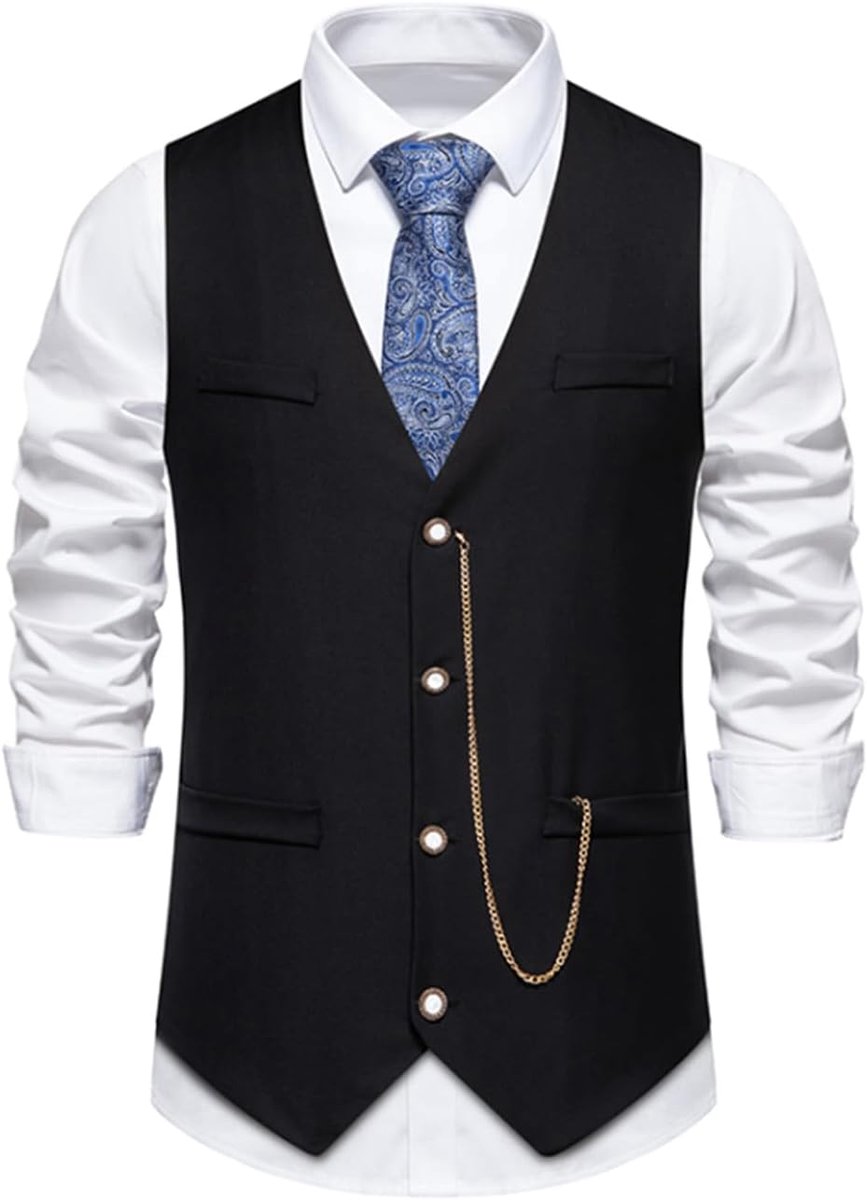 Kostuumvest voor heren, formeel vest zonder mouwen, V-hals, voor bruiloft en zakelijk feest of dagelijks gebruik