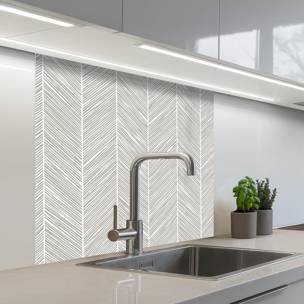 Keukenachterwand 80x80 cm zelfklevend keuken decoratie accessories home kitchen spatscherm Klassiek - Visgraat - Grijs