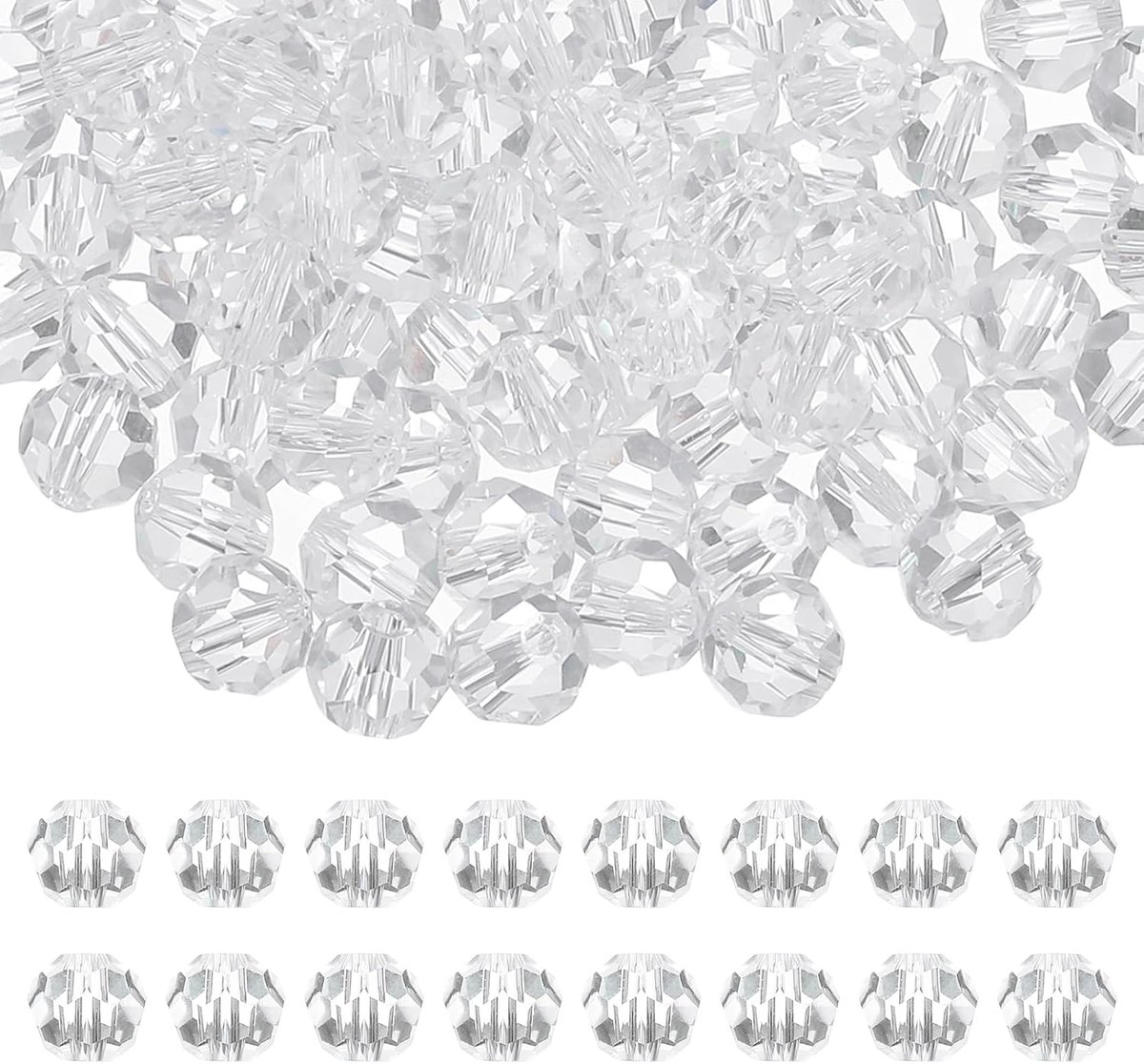 Kralen, 100 stuks glazen facet geslepen bolkralen, losse spacer kraal voor sieraden maken armband ketting oorbellen windgong ambacht, helder